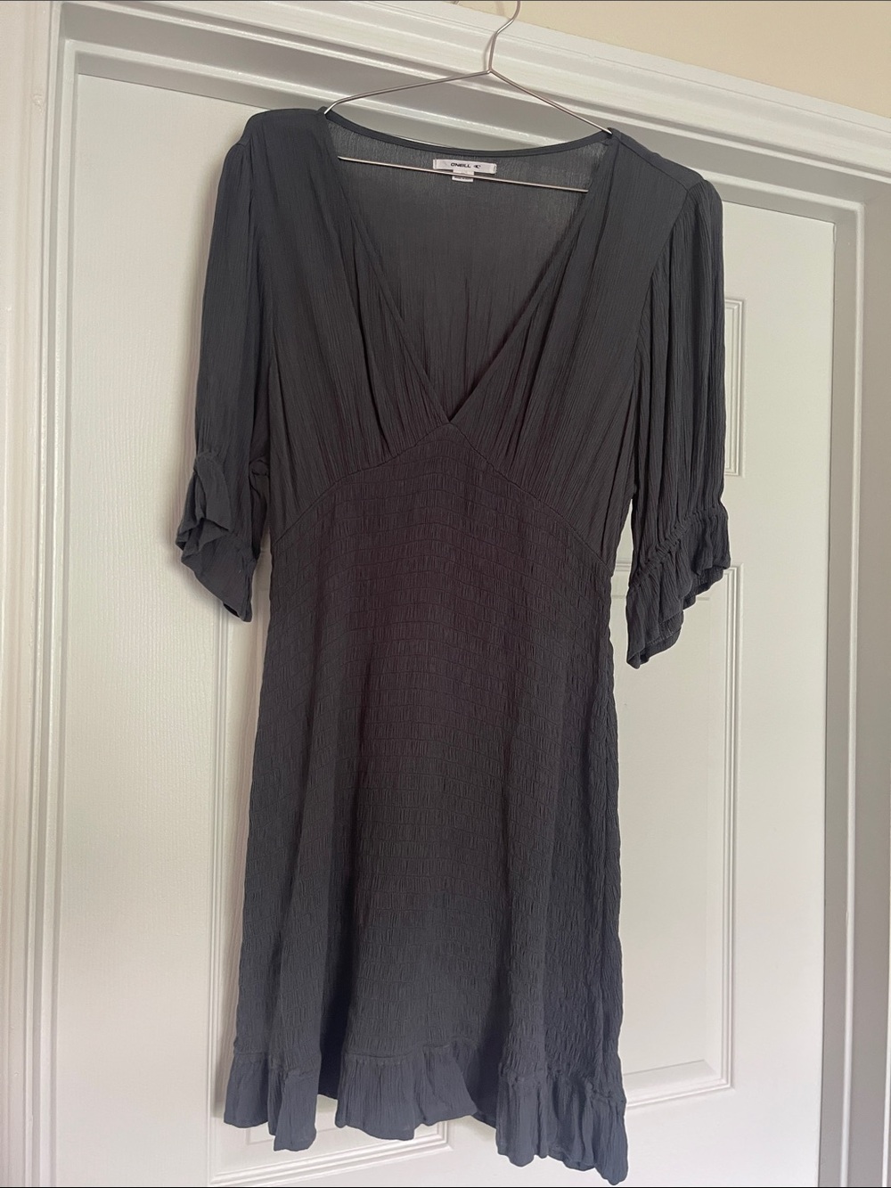 O'Neill Dalia Charcoal Gray Lightweight V-Neck Smock Dress -XL